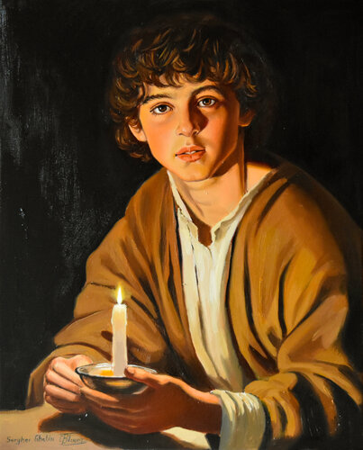 A boy with a candle van Serghei Ghetiu, Schilderij te koop op Singulart