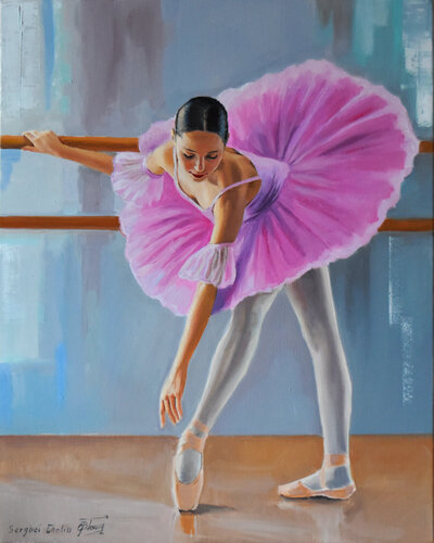 A ballerina in pink III by Serghei Ghetiu, Painting for Sale on Singulart