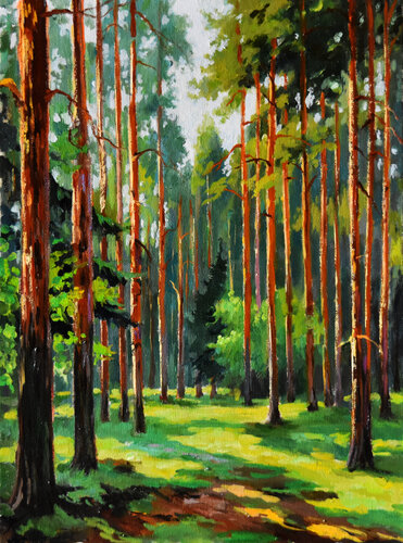 A sunny day in the pine forest by Serghei Ghetiu, Painting for Sale on Singulart