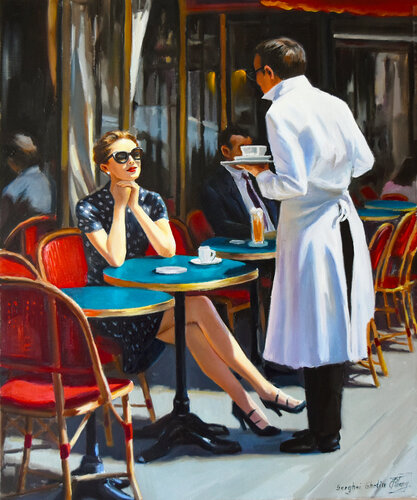 Your coffee, please! van Serghei Ghetiu, Schilderij te koop op Singulart