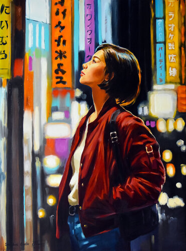 Walking in the night, the magic of Tokio van Serghei Ghetiu, Schilderij te koop op Singulart