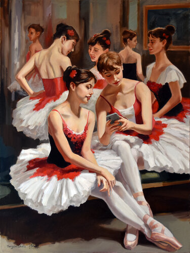 Thinking about Degas: During the break at the ballet school van Serghei Ghetiu, Schilderij te koop op Singulart