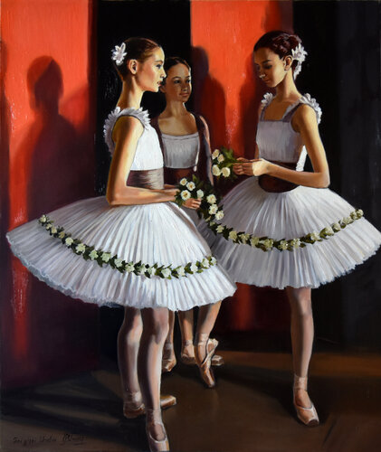 Ballerinas: Behind the scene van Serghei Ghetiu, Schilderij te koop op Singulart