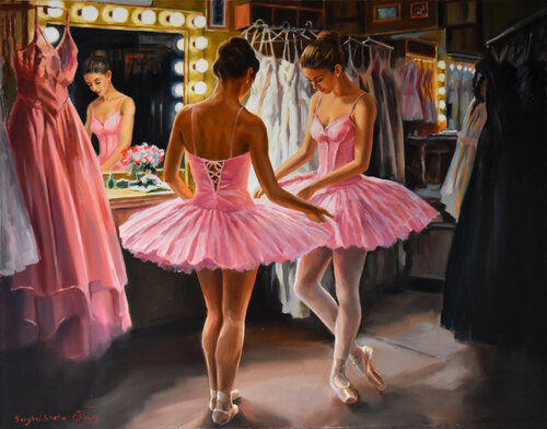 Ballerinas at the dressing room by Serghei Ghetiu, 회화 for Sale on Singulart