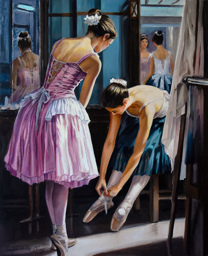 Ballerinas at the dressing room III by Serghei Ghetiu, Painting for Sale on Singulart