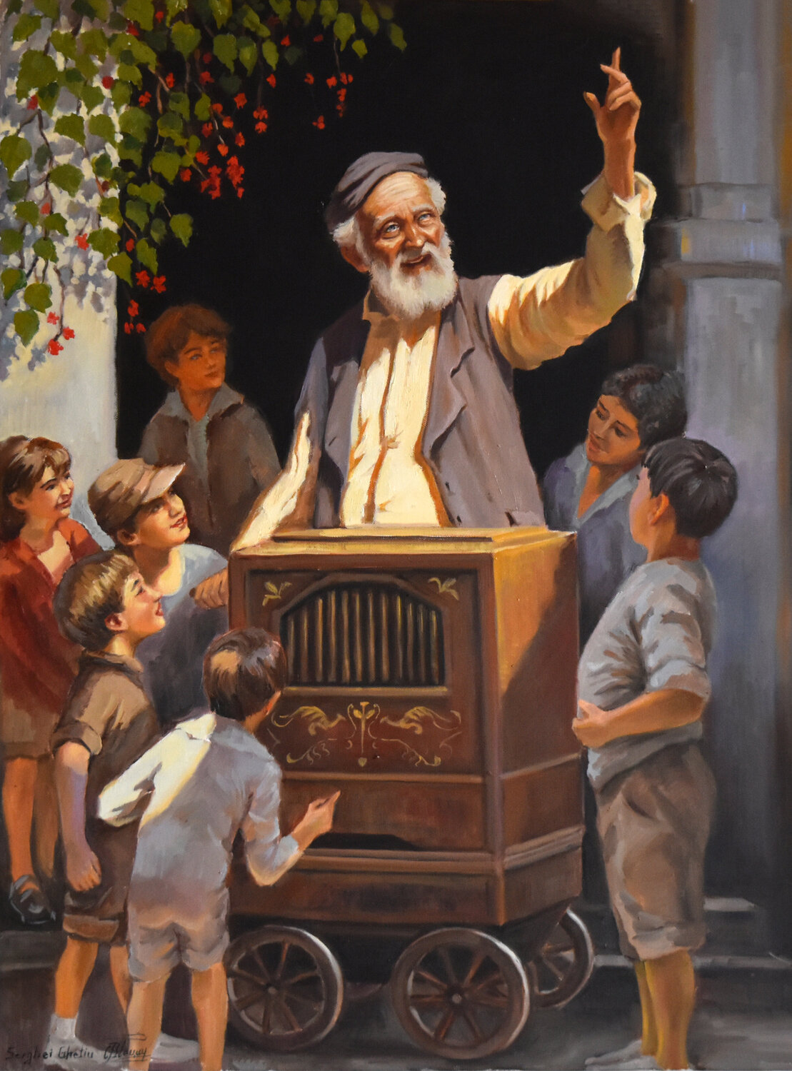 The old organ grinder and his friends Serghei Ghetiu Originalgemälde zu verkaufen
