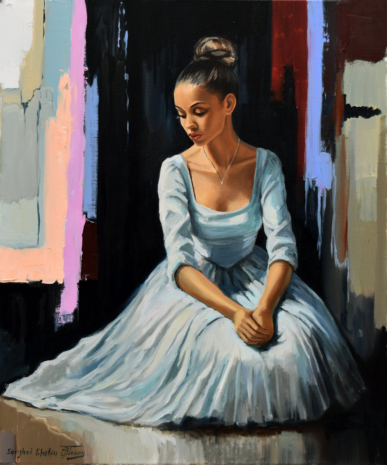 A ballerina portrait with dark background III Serghei Ghetiu Originalgemälde zu verkaufen