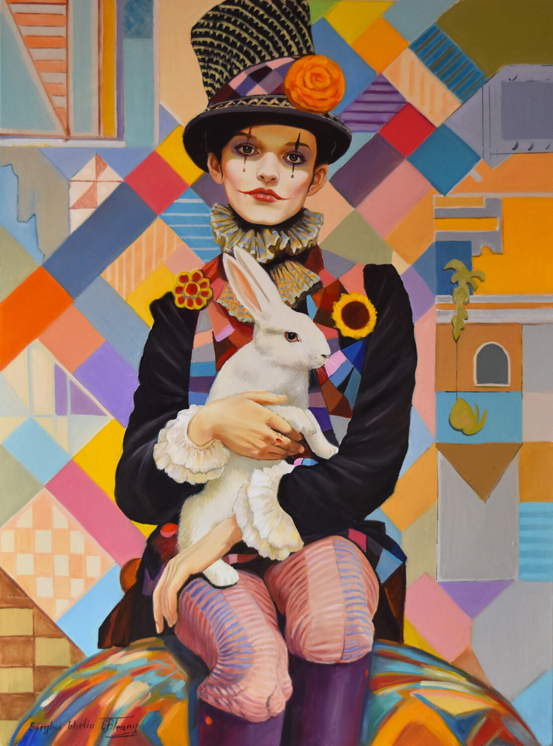 Hocus pocus woman with a rabbit Serghei Ghetiu Original painting for sale