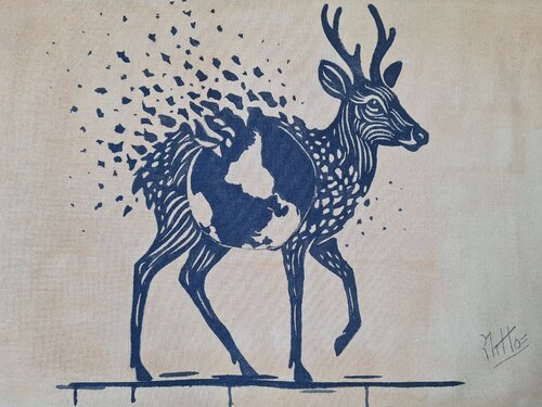Extinción del venado de campo o GUAZUTÍ    serie  SU DESTINO : NUESTRO DESTINO 25 11 par Rosario De Mattos, Peinture en vente sur Singulart