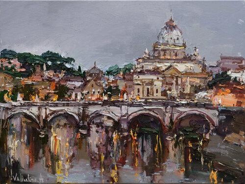 St. Angelo Bridge in Rome, Italy - Original oil painting Anastasiya Valiulina