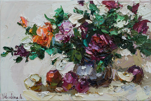 Roses in a vase  Still life painting Anastasiya Valiulina