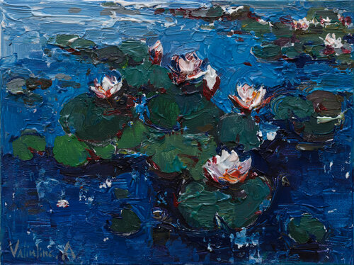 White water Lilies - Original acrylic painting Anastasiya Valiulina