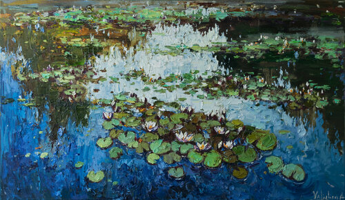 White Water Lilies - Impasto Original Oil painting di Anastasiya Valiulina, Pittura in vendita su Singulart
