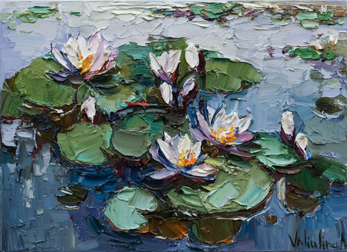White water Lilies - Original impasto Oil painting di Anastasiya Valiulina, Pittura in vendita su Singulart
