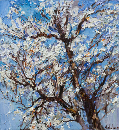 Flowering  tree Original impasto oil painting Anastasiya Valiulina