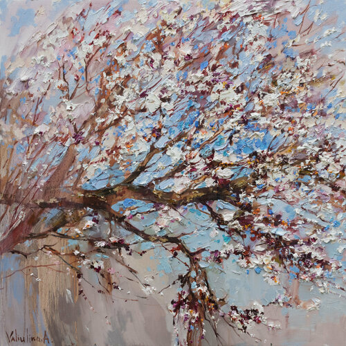 Blooming tree Original impasto oil painting von Anastasiya Valiulina, Malerei kaufen auf Singulart