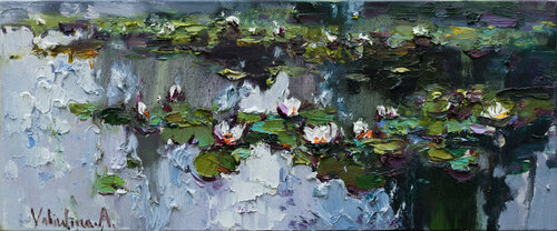 Water Lilies in pond -  Original Oil painting Anastasiya Valiulina