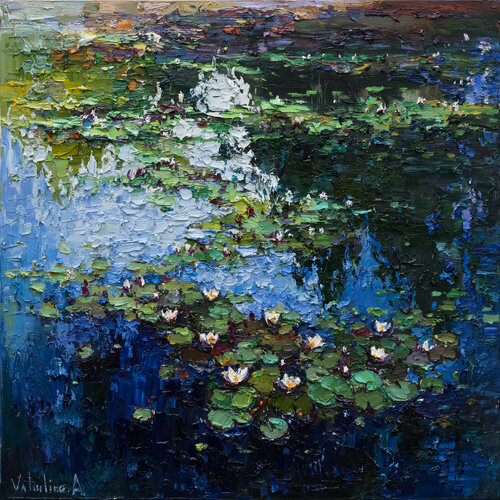 White Water Lilies - Impasto Original Oil painting di Anastasiya Valiulina, Pittura in vendita su Singulart