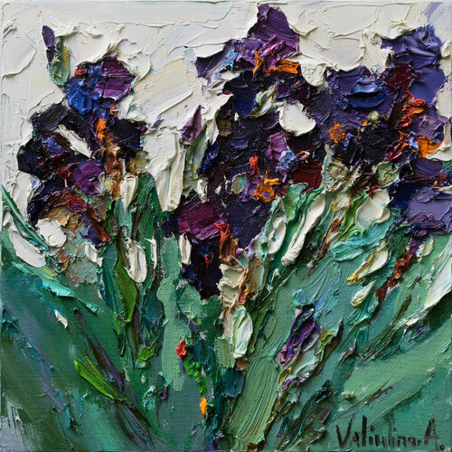 Irises - Original  impasto oil painting di Anastasiya Valiulina, Pittura in vendita su Singulart