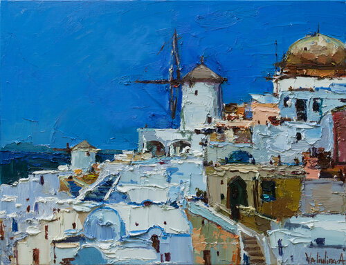 Santorini, Greece - Original landscape painting di Anastasiya Valiulina, Pittura in vendita su Singulart