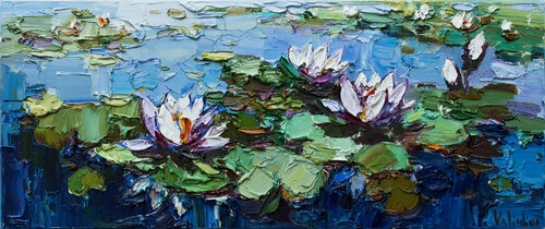 Water Lilies - Impasto Original Oil painting par Anastasiya Valiulina, Peinture en vente sur Singulart