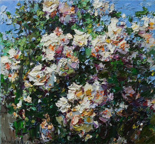 Summer roses Impasto Original oil painting Anastasiya Valiulina