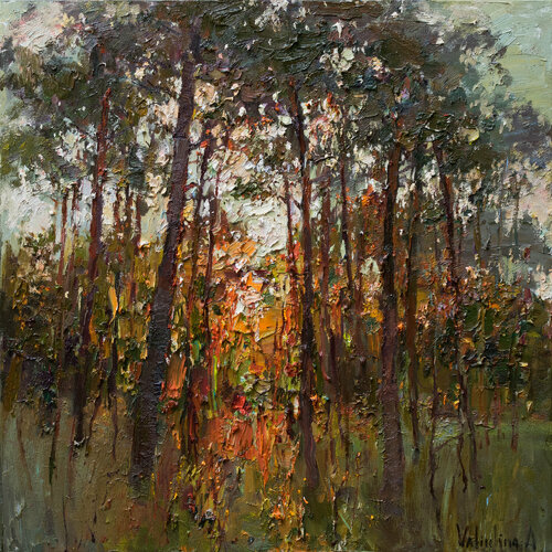 Autumn forest at sunset  Landscape painting Anastasiya Valiulina