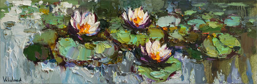 Pond flowers  Impasto Original Oil painting Anastasiya Valiulina