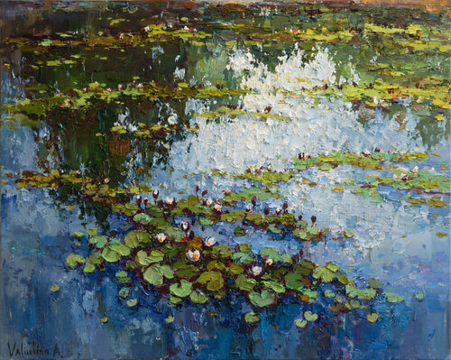 White Water Lilies - Pond flowers di Anastasiya Valiulina, Pittura in vendita su Singulart
