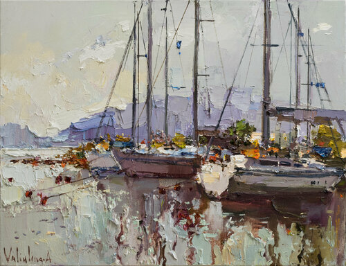 Sailing yachts  Original seascape painting Anastasiya Valiulina