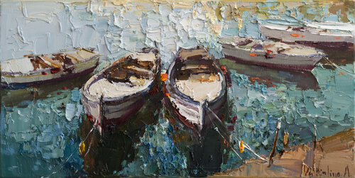 Boats  - Original oil painting par Anastasiya Valiulina, Peinture en vente sur Singulart
