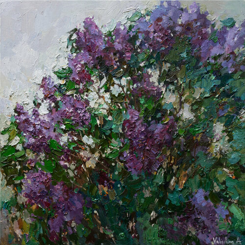 Oil painting Blooming purple lilacs par Anastasiya Valiulina, Peinture en vente sur Singulart