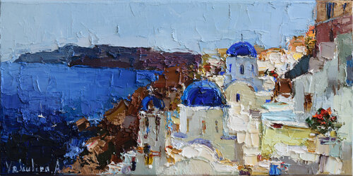 Santorini, Greece - Original landscape painting von Anastasiya Valiulina, Malerei kaufen auf Singulart