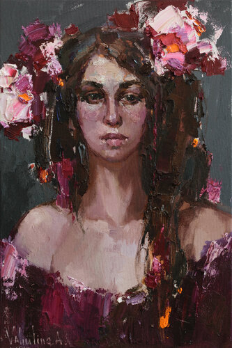 Girl portrait  - Original oil female portrait painting par Anastasiya Valiulina, Peinture en vente sur Singulart