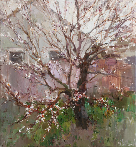 Apricot Tree Near the House Original oil painting par Anastasiya Valiulina, Peinture en vente sur Singulart