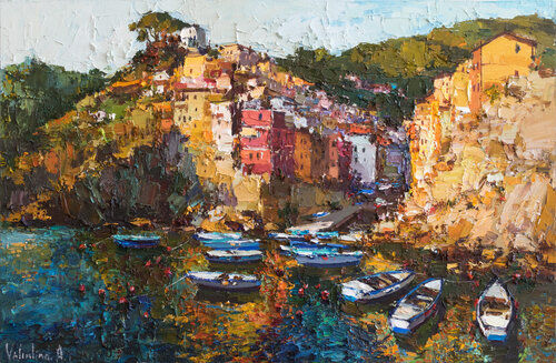 Riomaggiore, Cinque terre - Italian Landscape painting von Anastasiya Valiulina, Malerei kaufen auf Singulart