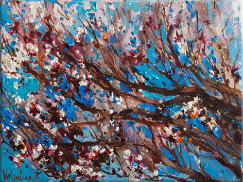 Flowering apricot tree Original oil painting von Anastasiya Valiulina, Malerei kaufen auf Singulart