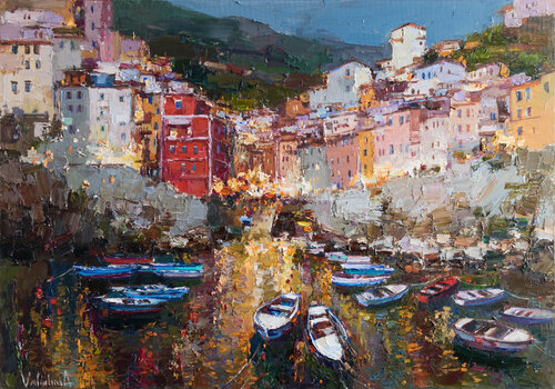 Riomaggiore, Cinque terre - Italian Landscape painting Anastasiya Valiulina
