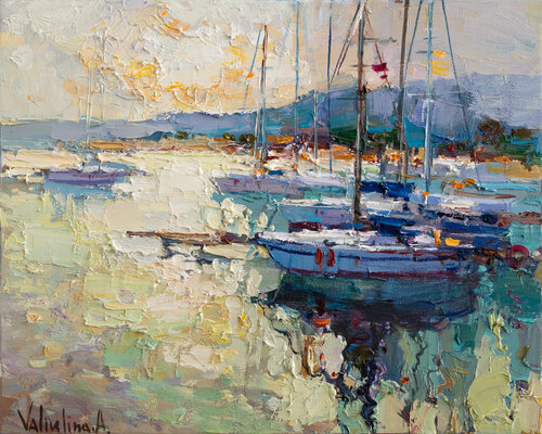 Sailing yachts Original oil seascape painting di Anastasiya Valiulina, Pittura in vendita su Singulart