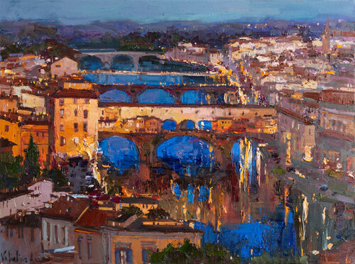 The bridges of Florence di Anastasiya Valiulina, Pittura in vendita su Singulart