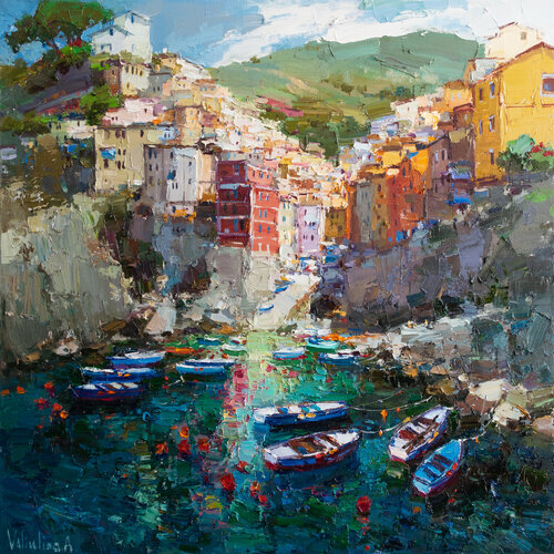 Riomaggiore, Cinque terre di Anastasiya Valiulina, Pittura in vendita su Singulart