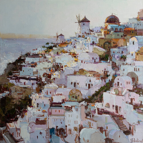 Santorini, Greece - Original landscape painting di Anastasiya Valiulina, Pittura in vendita su Singulart