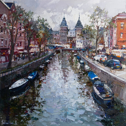 Amsterdam. Original oil painting cityscape di Anastasiya Valiulina, Pittura in vendita su Singulart
