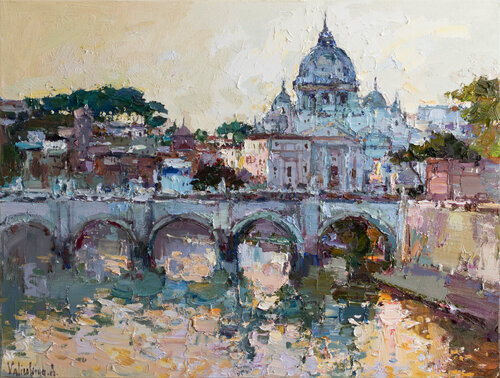 St. Angelo Bridge in Rome, Italy - Original oil painting Anastasiya Valiulina
