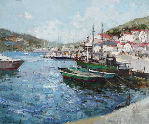 Boats in the Bay van Anastasiya Valiulina, Schilderij te koop op Singulart