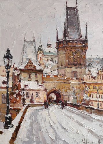 Winter Prague Charles Bridge par Anastasiya Valiulina, Peinture en vente sur Singulart