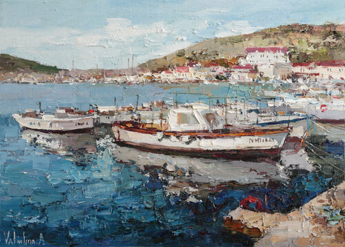 Boats in the Bay par Anastasiya Valiulina, Peinture en vente sur Singulart