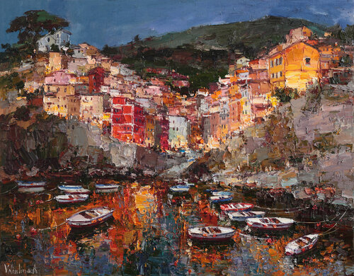 Riomaggiore, Cinque terre par Anastasiya Valiulina, Peinture en vente sur Singulart