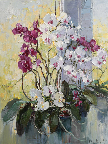 Orchids Still Life par Anastasiya Valiulina, Peinture en vente sur Singulart