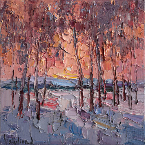 Winter Trees at Sunset par Anastasiya Valiulina, Peinture en vente sur Singulart